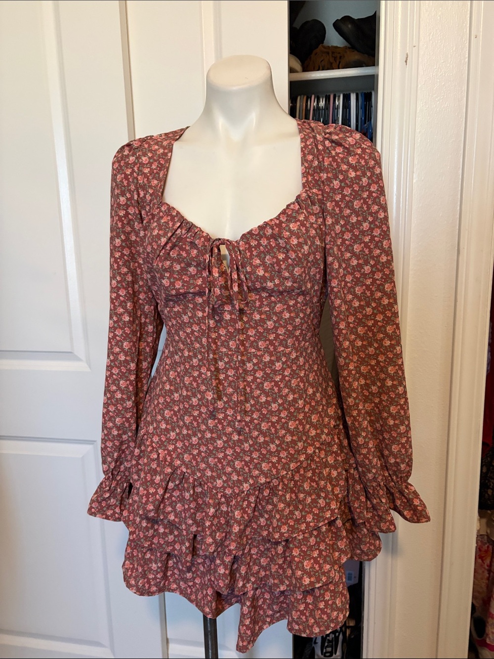 Forever 21 Rose Floral Long-Sleeve Ruffle Mini Dress